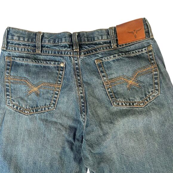 Wrangler 20X Premium Denim Jeans Medium Wash Straight Leg Leather Patch 34x22 - Picture 7 of 10